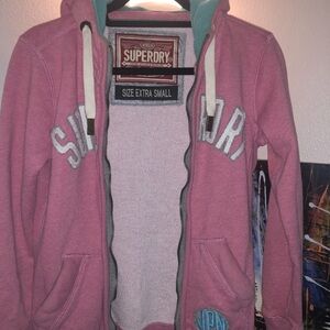 Superdry Pink and Teal Zip-Up Hoodie